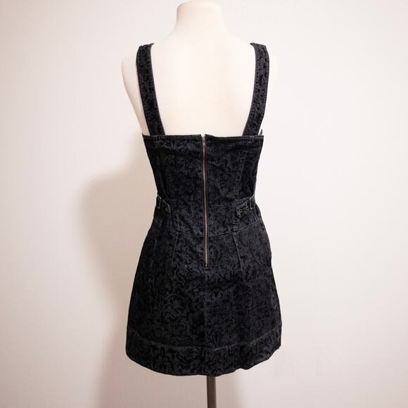 Betsey Johnson Vintage Y2K 2000s Damask Denim Floral Print Mini Dress SZ 6 - Picture 3 of 6